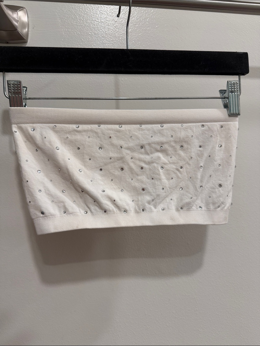 White Rhinestone Bandeau Crop Top